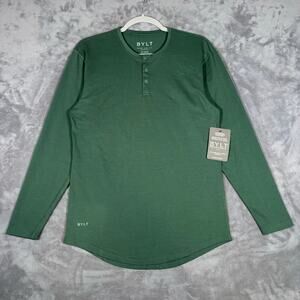 BYLT Drop Cut Henley Long Sleeve Green Athletic Fit Shirt NWT Small